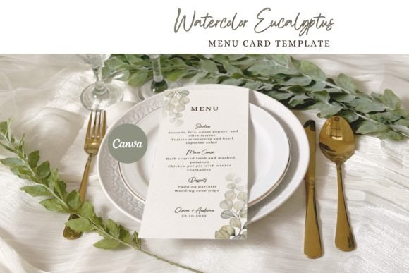 Download Watercolor Eucalyptus Wedding Menu Card - Menu Collection